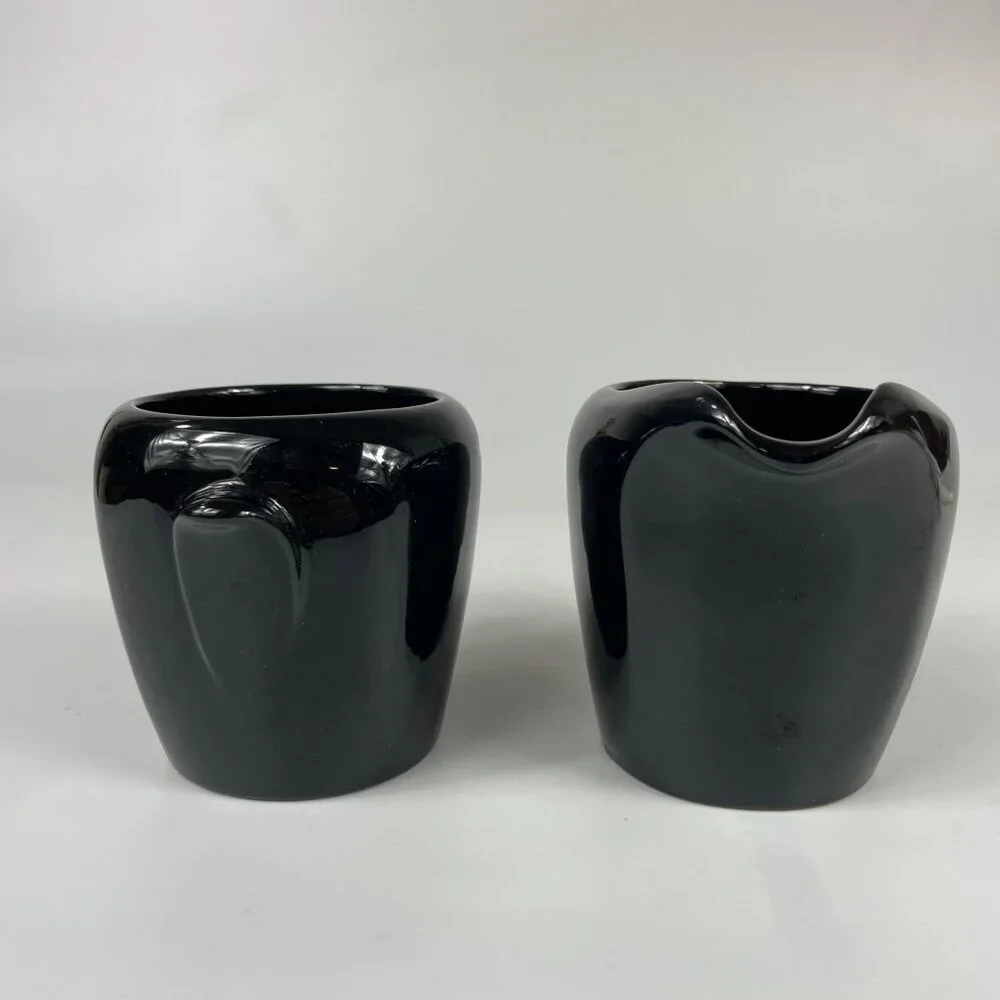 Frankoma Pottery Black Onyx Open Sugar and Creamer Set 5BD 5BA